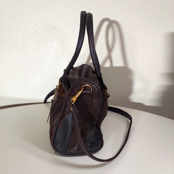 Brown Leather Patchwork Satchel Hand Bag - Picture 2 of 15